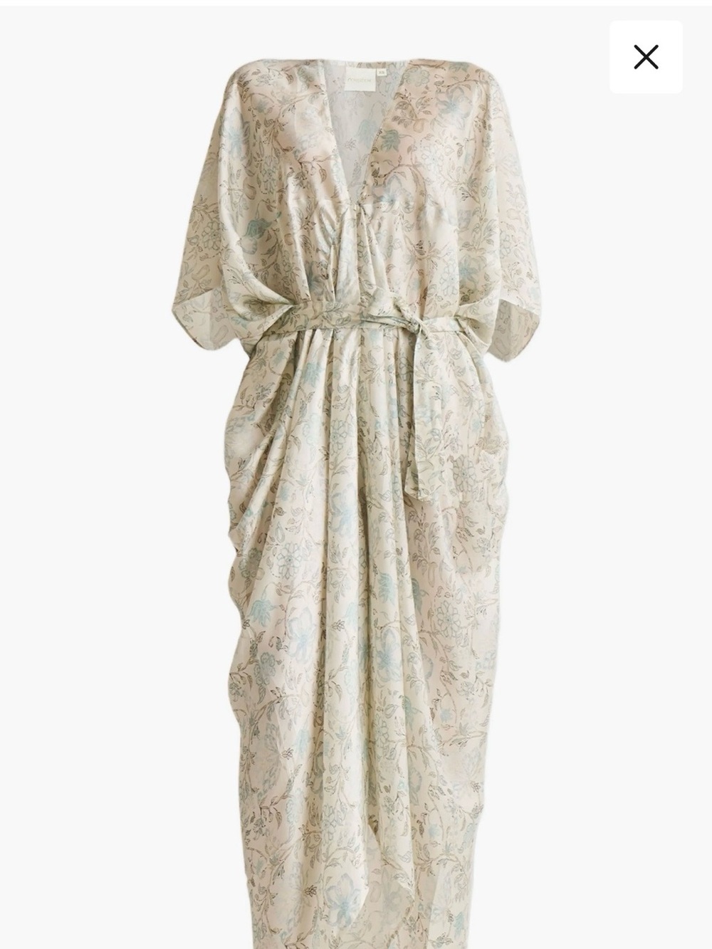 Elegant Neutral Floral Satin Maxi Dress with Belt